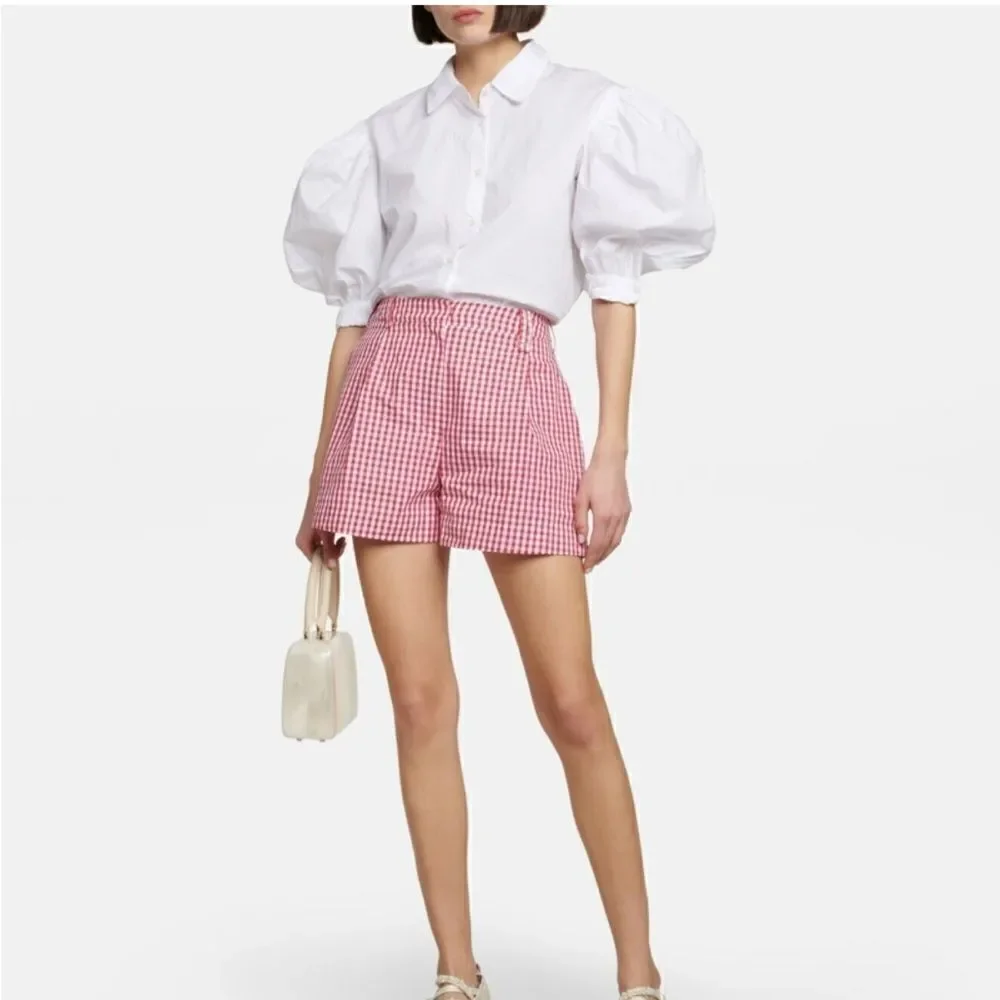Twik Plaid Red And Whit High Waist Bermuda Retro shorts M - Picture 1 of 10